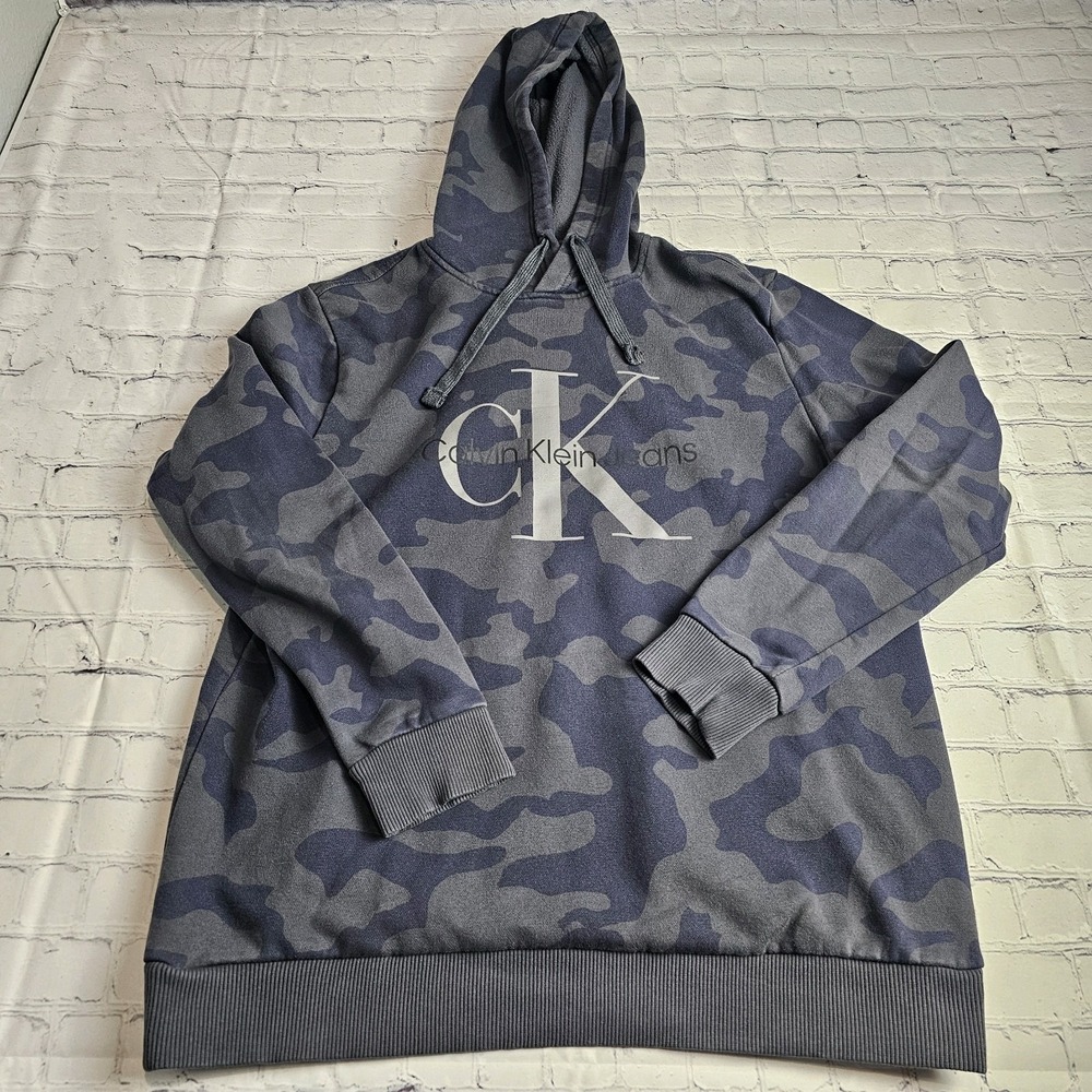 Calvin Klein Boys YOUTH Large Hoodie Gray‎ Camouflage Logo Long Sleeve
